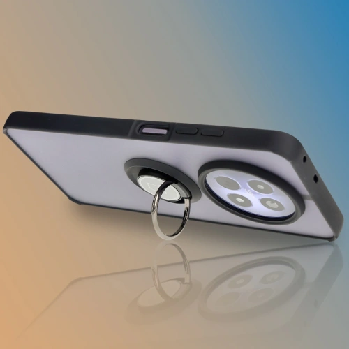 Etui z uchwytem na palec Bizon Case Hybrid Ring do Realme 12 / 12x przydymione z czarną ramką
