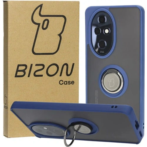 Etui z uchwytem na palec Bizon Case Hybrid Ring do Honor 200 Pro przydymione z granatową ramką