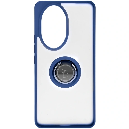 Etui z uchwytem na palec Bizon Case Hybrid Ring do Honor 200 Pro przydymione z granatową ramką