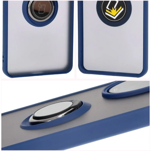 Etui z uchwytem na palec Bizon Case Hybrid Ring do Honor 200 Pro przydymione z granatową ramką