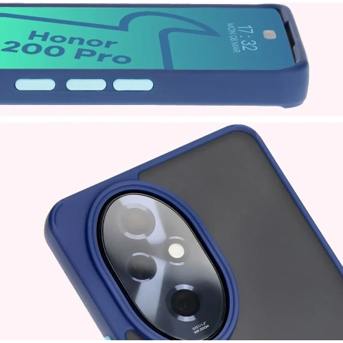 Etui z uchwytem na palec Bizon Case Hybrid Ring do Honor 200 Pro przydymione z granatową ramką