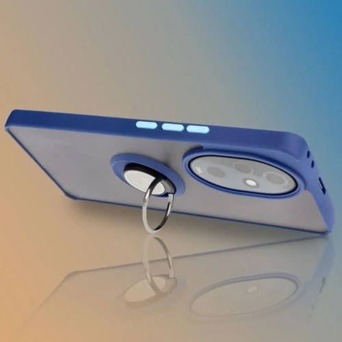 Etui z uchwytem na palec Bizon Case Hybrid Ring do Honor 200 Pro przydymione z granatową ramką
