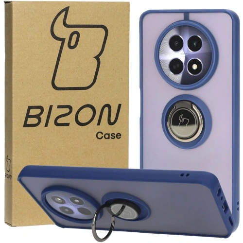 Etui z uchwytem na palec Bizon Case Hybrid Ring do Realme 12 / 12x przydymione z granatową ramką