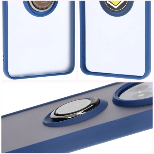 Etui z uchwytem na palec Bizon Case Hybrid Ring do Realme 12 / 12x przydymione z granatową ramką