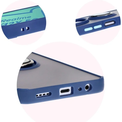 Etui z uchwytem na palec Bizon Case Hybrid Ring do Realme 12 / 12x przydymione z granatową ramką