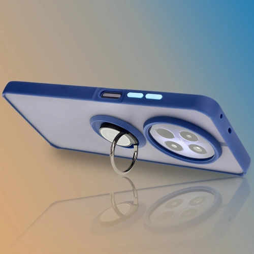 Etui z uchwytem na palec Bizon Case Hybrid Ring do Realme 12 / 12x przydymione z granatową ramką
