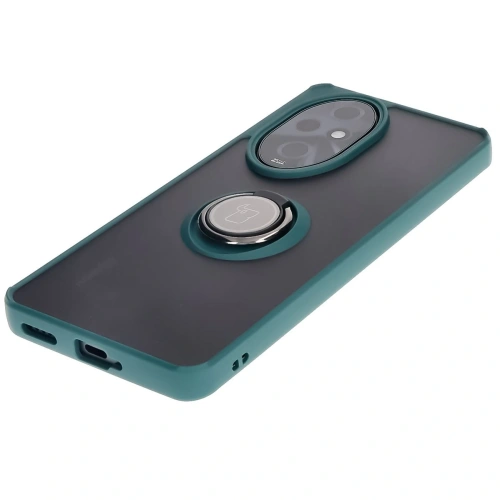 Etui z uchwytem na palec Bizon Case Hybrid Ring do Honor 200 Pro przydymione z ciemnozieloną ramką