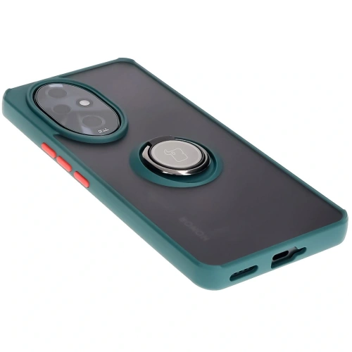 Etui z uchwytem na palec Bizon Case Hybrid Ring do Honor 200 Pro przydymione z ciemnozieloną ramką