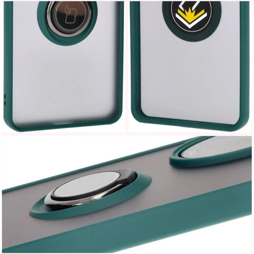 Etui z uchwytem na palec Bizon Case Hybrid Ring do Honor 200 Pro przydymione z ciemnozieloną ramką