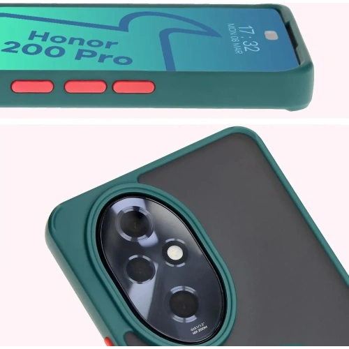 Etui z uchwytem na palec Bizon Case Hybrid Ring do Honor 200 Pro przydymione z ciemnozieloną ramką