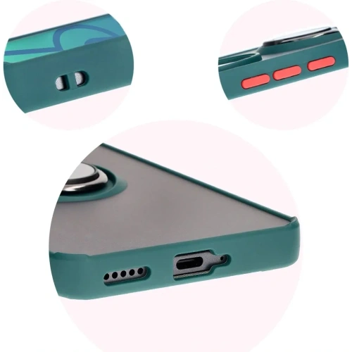 Etui z uchwytem na palec Bizon Case Hybrid Ring do Honor 200 Pro przydymione z ciemnozieloną ramką