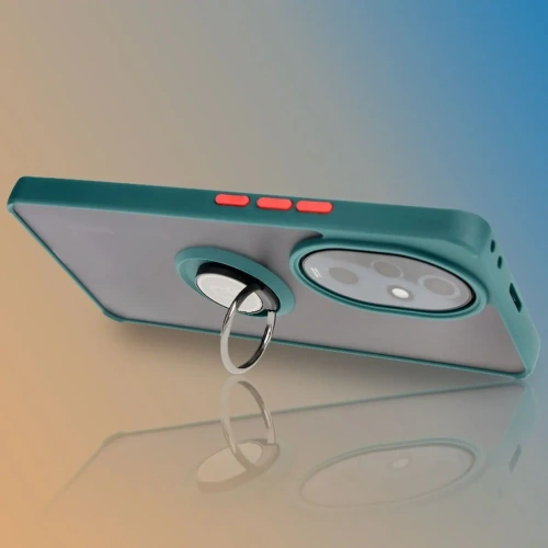 Etui z uchwytem na palec Bizon Case Hybrid Ring do Honor 200 Pro przydymione z ciemnozieloną ramką
