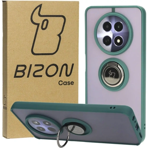 Etui z uchwytem na palec Bizon Case Hybrid Ring do Realme 12 / 12x przydymione z ciemnozieloną ramką