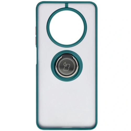 Etui z uchwytem na palec Bizon Case Hybrid Ring do Realme 12 / 12x przydymione z ciemnozieloną ramką