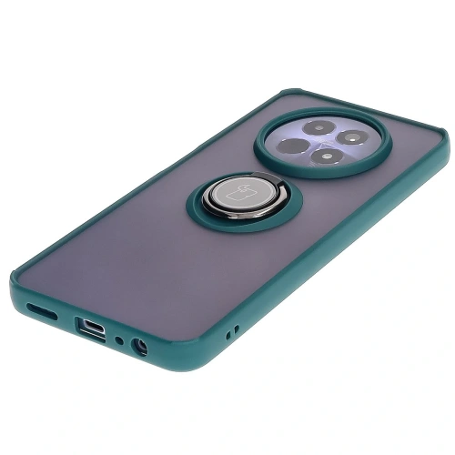 Etui z uchwytem na palec Bizon Case Hybrid Ring do Realme 12 / 12x przydymione z ciemnozieloną ramką