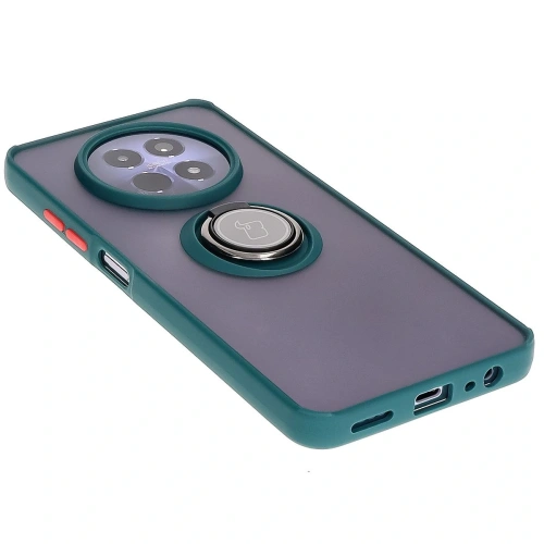 Etui z uchwytem na palec Bizon Case Hybrid Ring do Realme 12 / 12x przydymione z ciemnozieloną ramką