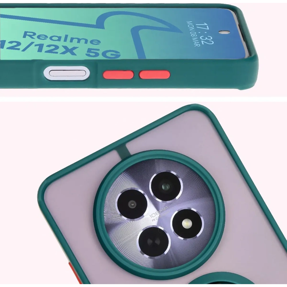 Hurtownia GSM - Bizon Case Hybrid Ring Realme 12 / 12x fumuriu cu un cadru verde închis - BIZ6279 - {ean13} - Hurt