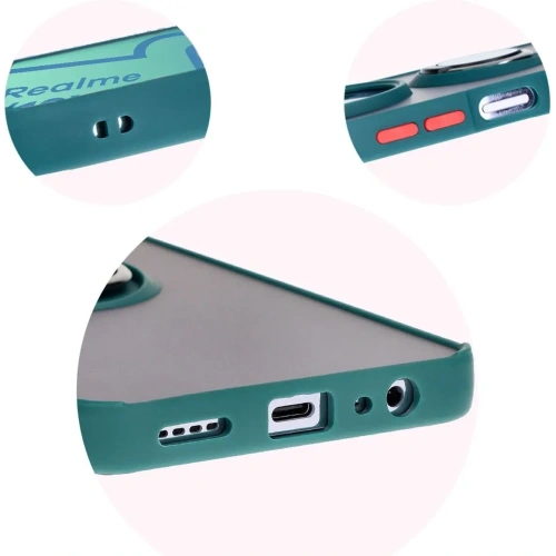 Etui z uchwytem na palec Bizon Case Hybrid Ring do Realme 12 / 12x przydymione z ciemnozieloną ramką