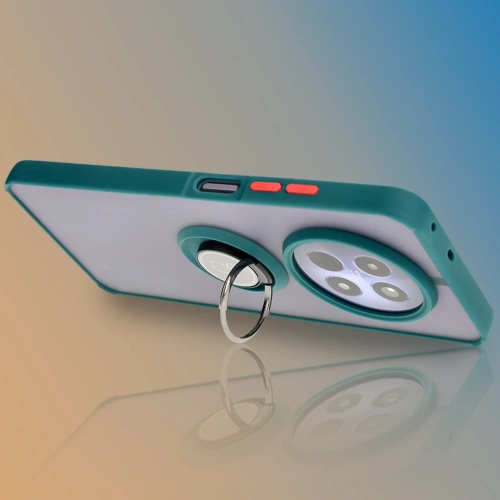 Etui z uchwytem na palec Bizon Case Hybrid Ring do Realme 12 / 12x przydymione z ciemnozieloną ramką
