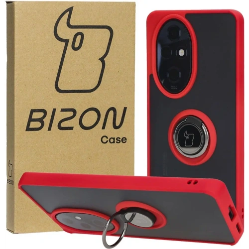 Etui z uchwytem na palec Bizon Case Hybrid Ring do Honor 200 Pro przydymione z czerwoną ramką
