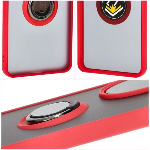 Etui z uchwytem na palec Bizon Case Hybrid Ring do Honor 200 Pro przydymione z czerwoną ramką
