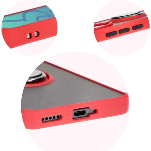 Etui z uchwytem na palec Bizon Case Hybrid Ring do Honor 200 Pro przydymione z czerwoną ramką