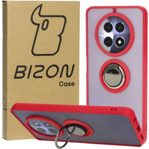 Etui z uchwytem na palec Bizon Case Hybrid Ring do Realme 12 / 12x przydymione z czerwoną ramką