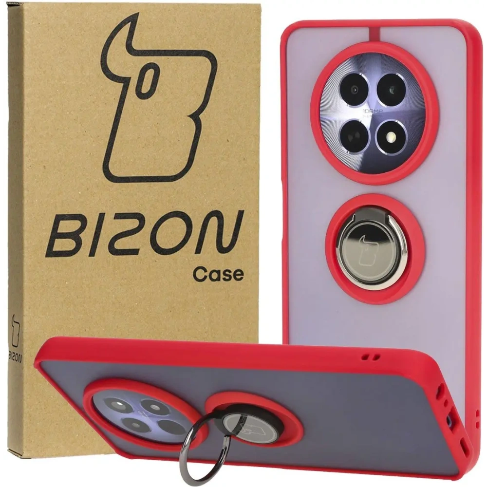 Hurtownia GSM - Etui s úchopem na prst Bizon Case Hybrid Ring pro Realme 12 / 12x kouřové s červeným rámem - BIZ6281 - {ean13} - Hurt