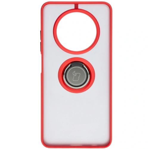 Etui z uchwytem na palec Bizon Case Hybrid Ring do Realme 12 / 12x przydymione z czerwoną ramką