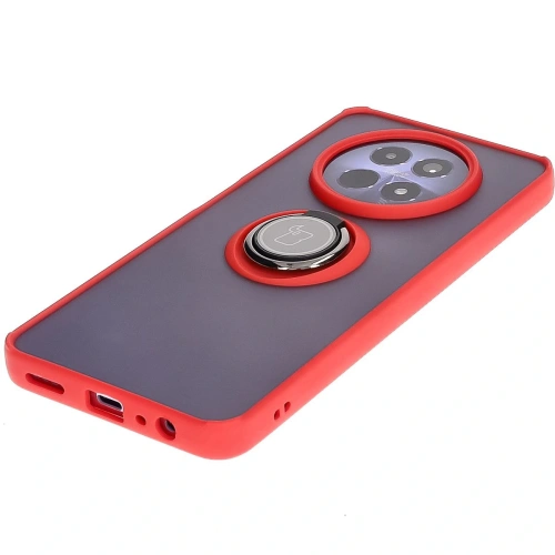 Etui z uchwytem na palec Bizon Case Hybrid Ring do Realme 12 / 12x przydymione z czerwoną ramką