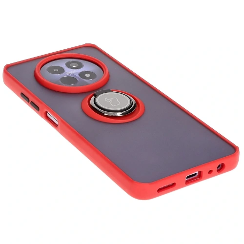 Etui z uchwytem na palec Bizon Case Hybrid Ring do Realme 12 / 12x przydymione z czerwoną ramką