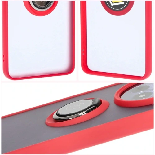 Etui z uchwytem na palec Bizon Case Hybrid Ring do Realme 12 / 12x przydymione z czerwoną ramką