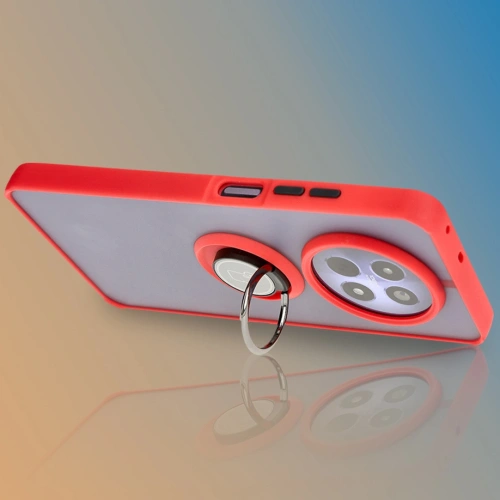 Etui z uchwytem na palec Bizon Case Hybrid Ring do Realme 12 / 12x przydymione z czerwoną ramką