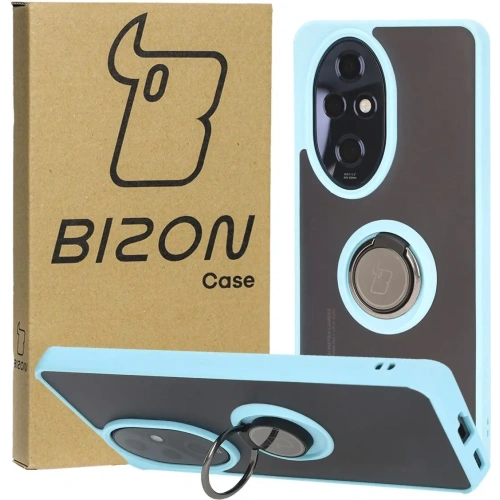 Etui z uchwytem na palec Bizon Case Hybrid Ring do Honor 200 Pro przydymione z jasnoniebieską ramką