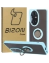 Etui s úchopem na prst Bizon Case Hybrid Ring pro Honor 200 Pro kouřové s světle modrým rámem