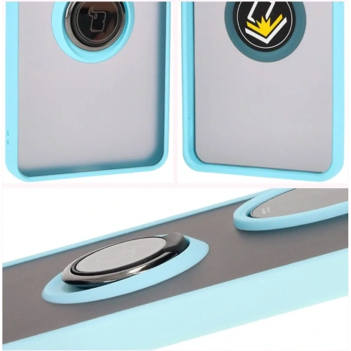 Etui z uchwytem na palec Bizon Case Hybrid Ring do Honor 200 Pro przydymione z jasnoniebieską ramką