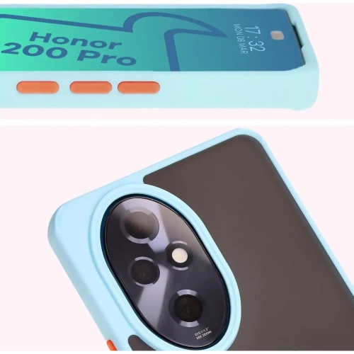 Etui z uchwytem na palec Bizon Case Hybrid Ring do Honor 200 Pro przydymione z jasnoniebieską ramką