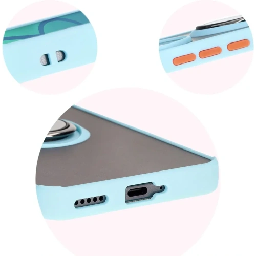 Etui z uchwytem na palec Bizon Case Hybrid Ring do Honor 200 Pro przydymione z jasnoniebieską ramką