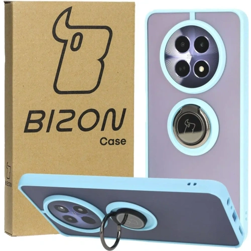 Etui z uchwytem na palec Bizon Case Hybrid Ring do Realme 12 / 12x przydymione z jasnoniebieską ramką