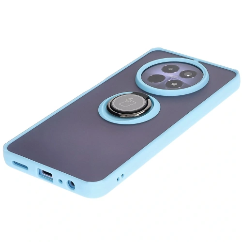 Etui z uchwytem na palec Bizon Case Hybrid Ring do Realme 12 / 12x przydymione z jasnoniebieską ramką