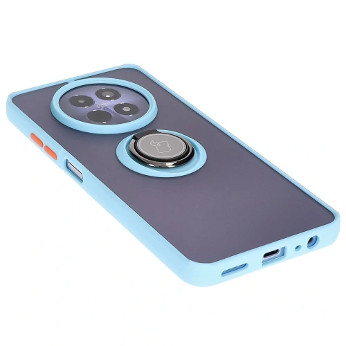 Etui z uchwytem na palec Bizon Case Hybrid Ring do Realme 12 / 12x przydymione z jasnoniebieską ramką