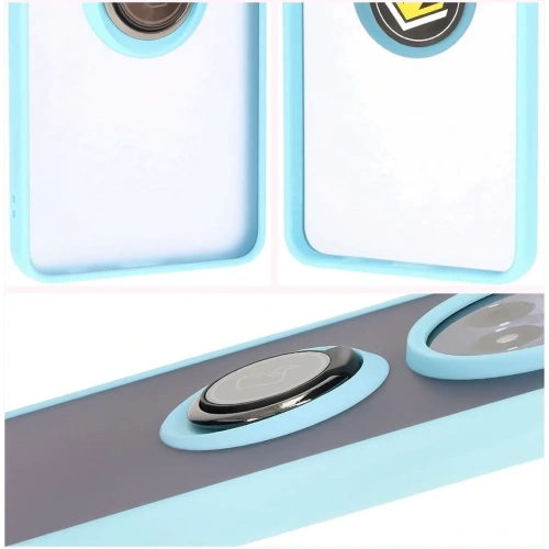 Etui z uchwytem na palec Bizon Case Hybrid Ring do Realme 12 / 12x przydymione z jasnoniebieską ramką