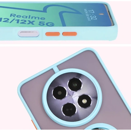 Etui z uchwytem na palec Bizon Case Hybrid Ring do Realme 12 / 12x przydymione z jasnoniebieską ramką