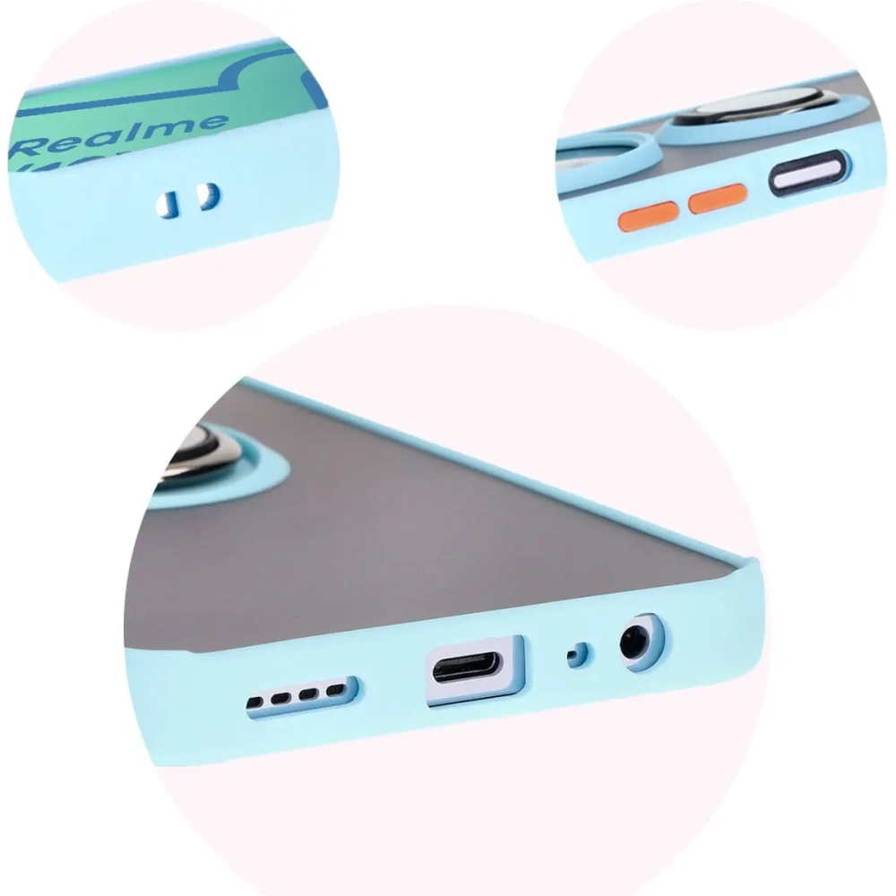 Hurtownia GSM - Etui s držákem na prst Bizon Case Hybrid Ring pro Realme 12 / 12x kouřové s jasně modrým rámečkem. - BIZ6283 - {ean13} - Hurt