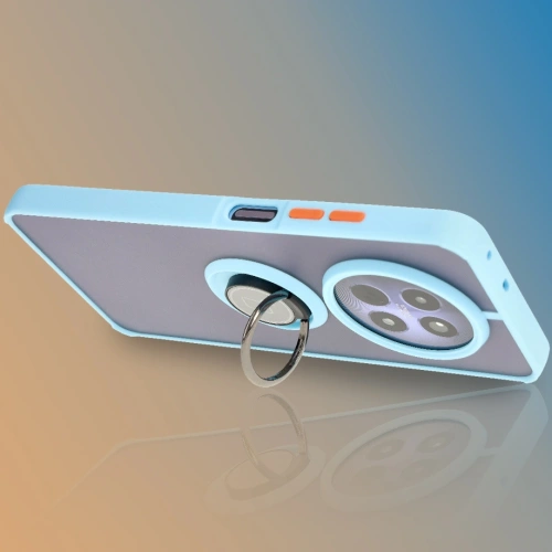 Etui z uchwytem na palec Bizon Case Hybrid Ring do Realme 12 / 12x przydymione z jasnoniebieską ramką