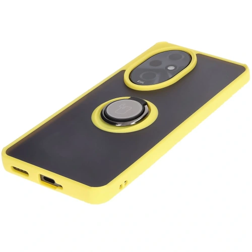 Etui z uchwytem na palec Bizon Case Hybrid Ring do Honor 200 Pro przydymione z żółtą ramką