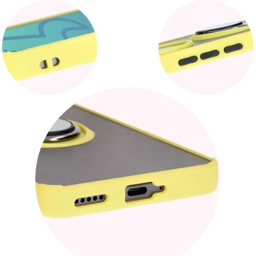Etui z uchwytem na palec Bizon Case Hybrid Ring do Honor 200 Pro przydymione z żółtą ramką