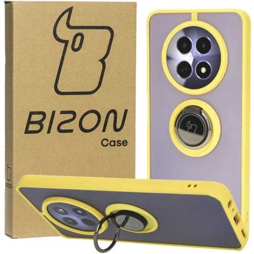 Etui z uchwytem na palec Bizon Case Hybrid Ring do Realme 12 / 12x przydymione z żółtą ramką