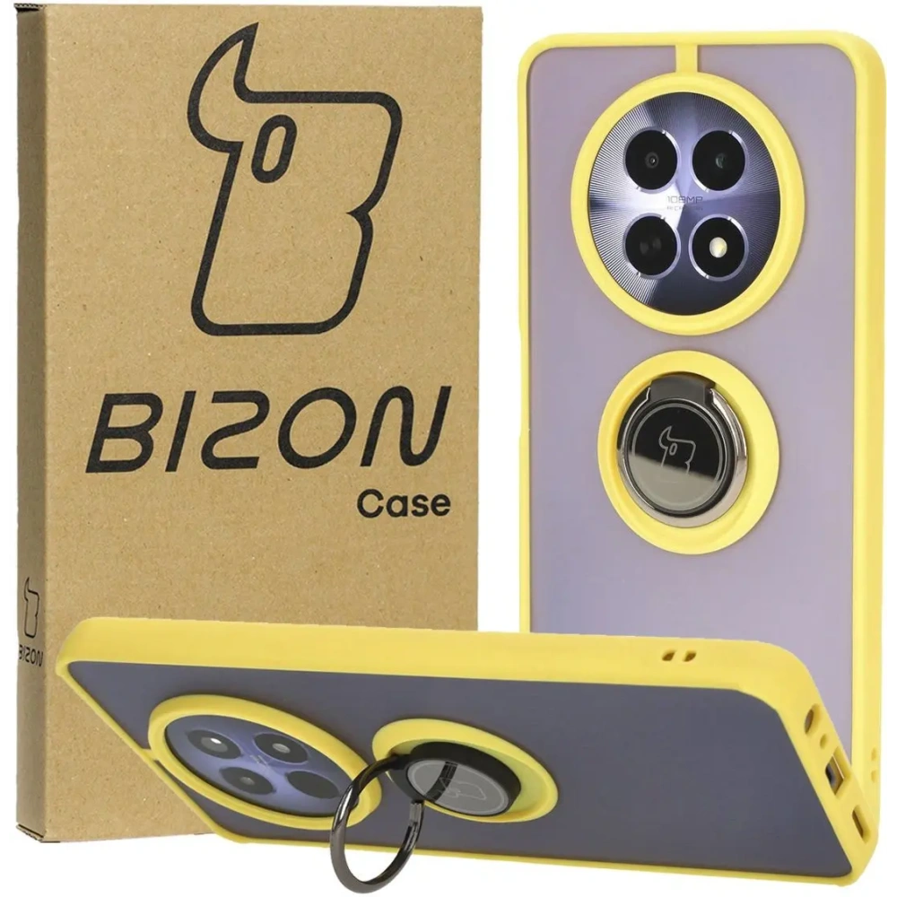Hurtownia GSM - Pouzdro s úchopem na prst Bizon Case Hybrid Ring pro Realme 12 / 12x zakouřené se žlutým rámečkem - BIZ6285 - {ean13} - Hurt