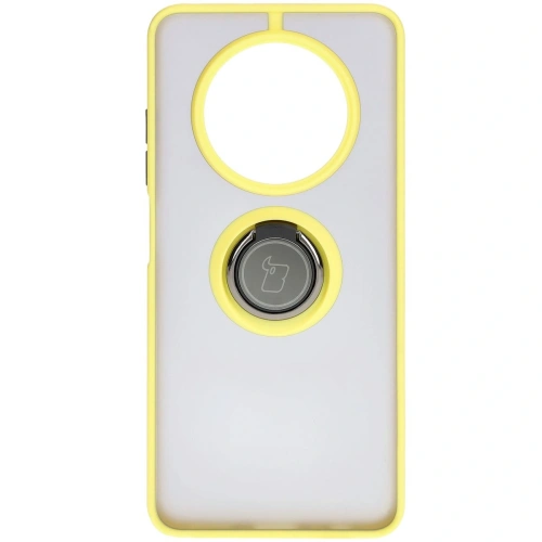Etui z uchwytem na palec Bizon Case Hybrid Ring do Realme 12 / 12x przydymione z żółtą ramką